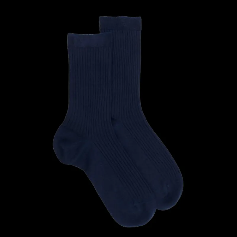 chaussettes_femme__ctes_e_0-18.webp Femme Doré Doré Chaussettes^Chaussettes femme à côtes en fil d'Écosse - Bleu Matelot