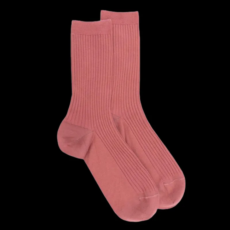 chaussettes_femme__ctes_e_0-8.webp Femme Doré Doré Chaussettes^Chaussettes femme à côtes en fil d'Écosse - Rose Jouy