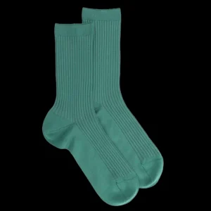 Femme Doré Doré Chaussettes^Chaussettes femme à côtes en fil d'Écosse - Vert Menthe