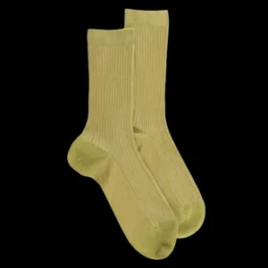 Femme Doré Doré Chaussettes^Chaussettes femme à côtes en fil d'Écosse - Vert Absinthe