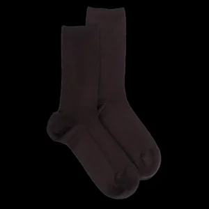 Femme Doré Doré Chaussettes^Chaussettes femme à côtes sans bord élastique en laine - Marron Chocolat