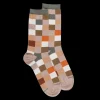 Femme Doré Doré Chaussettes^Chaussettes femme échiqiuer en coton égyptien - Beige Sahara & Cameleon