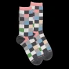 Femme Doré Doré Chaussettes^Chaussettes femme échiqiuer en coton égyptien - Gris oxford & Rose Praline