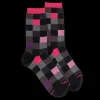 Femme Doré Doré Chaussettes^Chaussettes femme échiqiuer en coton égyptien - Noir & rouge cerise