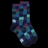 Femme Doré Doré Chaussettes^Chaussettes femme échiqiuer en coton égyptien - Bleu Matelot & Quetsche