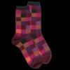 Femme Doré Doré Chaussettes^Chaussettes femme échiqiuer en coton égyptien - Aubergine & Gris anthracite
