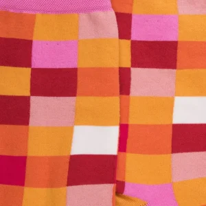 Femme Doré Doré Chaussettes^Chaussettes femme échiqiuer en coton égyptien - Maïs & Rose coulis