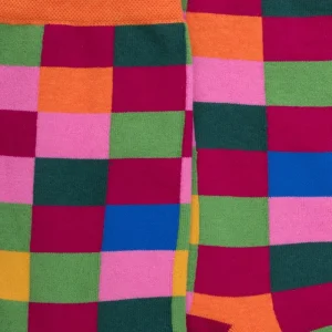 Femme Doré Doré Chaussettes^Chaussettes femme échiqiuer en coton égyptien - Rose Flamboyant & Oranger