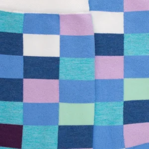 Femme Doré Doré Chaussettes^Chaussettes femme échiqiuer en coton égyptien - Bleu Myosotis & Blanc Givre
