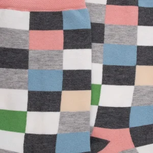 Femme Doré Doré Chaussettes^Chaussettes femme échiqiuer en coton égyptien - Gris oxford & Rose Praline