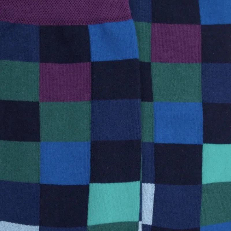 chaussettes_femme_chiqiue_1-7.webp Femme Doré Doré Chaussettes^Chaussettes femme échiqiuer en coton égyptien - Bleu Matelot & Quetsche