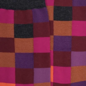 Femme Doré Doré Chaussettes^Chaussettes femme échiqiuer en coton égyptien - Aubergine & Gris anthracite