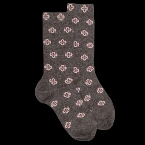 Femme Doré Doré Chaussettes^Chaussettes femme en angora à motifs fleurs - Brun fourmi