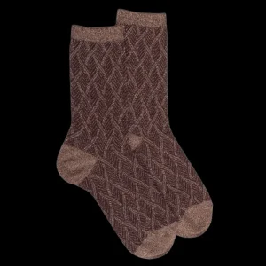 Femme Doré Doré Chaussettes^Chaussettes femme en coton et laine à motif entrelacés effet brillant -