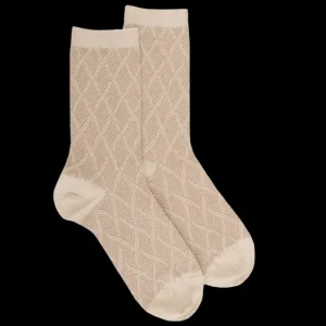 Femme Doré Doré Chaussettes^Chaussettes femme en coton et laine à motif entrelacés effet brillant - Beige Désert