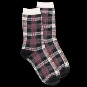 Femme Doré Doré Chaussettes^Chaussettes femme en coton à motif tartan effet brillant - Gris anthracite