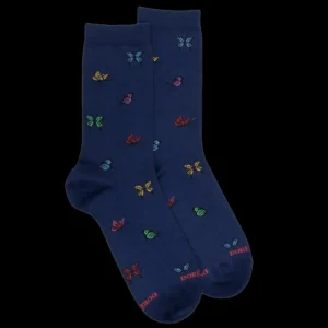 Femme Doré Doré Chaussettes^Chaussettes femme en coton à motif papillon - Bleu Voilier