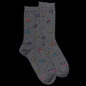 Femme Doré Doré Chaussettes^Chaussettes femme en coton à motif papillon - Gris oxford