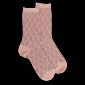 Femme Doré Doré Chaussettes^Chaussettes femme en coton et laine à motif entrelacés effet brillant - Rose Praline