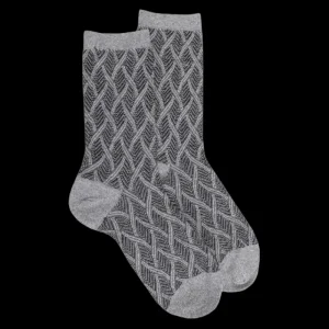 Femme Doré Doré Chaussettes^Chaussettes femme en coton et laine à motif entrelacés effet brillant - Gris oxford