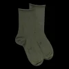 Femme Doré Doré Chaussettes^Chaussettes femme en coton doux avec bords roulés - Vert mélèze