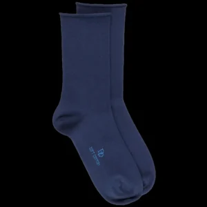 Femme Doré Doré Chaussettes^Chaussettes femme en coton doux avec bords roulés - Bleu marine