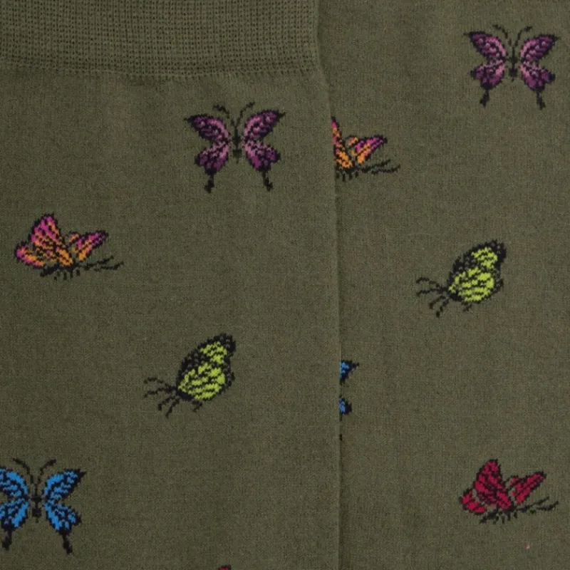 chaussettes_femme_en_coto_1-10.webp Femme Doré Doré Chaussettes^Chaussettes femme en coton à motif papillon - Vert mélèze
