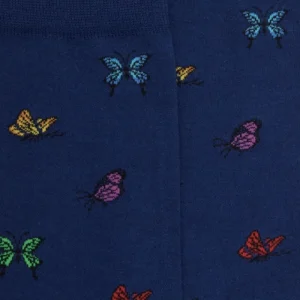 Femme Doré Doré Chaussettes^Chaussettes femme en coton à motif papillon - Bleu Voilier