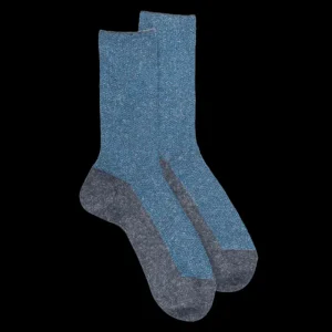 Femme Doré Doré Chaussettes^Chaussettes femme en laine et angora sans bord élastique effet brillant - Bleu pêcheur & Violet