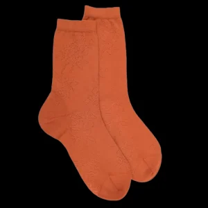 Femme Doré Doré Chaussettes^Chaussettes femme en laine avec transparence - Orange cognac