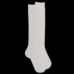 Femme Doré Doré Chaussettes Hautes^Chaussettes femme hautes ajourées en coton - Blanc Givre