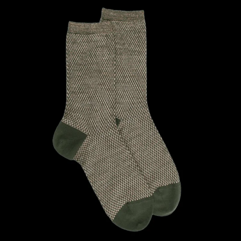 chaussettes_femme_laine_a_0-1.webp Femme Doré Doré Chaussettes^Chaussettes femme laine avec micro pois effet brillant - Vert cyprès