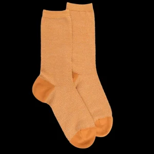 Femme Doré Doré Chaussettes^Chaussettes femme laine avec micro pois effet brillant - Orange épices