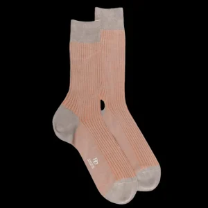 Homme Doré Doré Chaussettes^Chaussettes homme à côtes bicolores en fil d'Écosse - Gris & Oranger