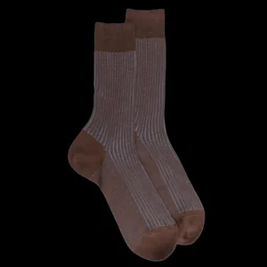 Homme Doré Doré Chaussettes^Chaussettes homme à côtes bicolores en fil d'Écosse - Bois & Bleu Antarctique