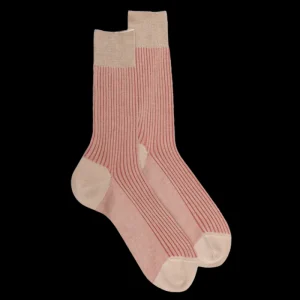 Homme Doré Doré Chaussettes^Chaussettes homme à côtes bicolores en fil d'Écosse - Beige Grège