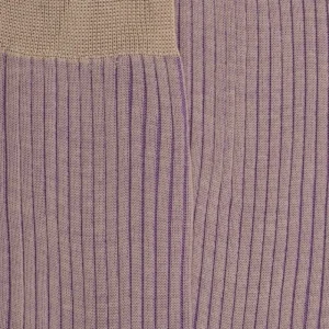 Homme Doré Doré Chaussettes^Chaussettes homme à côtes bicolores en fil d'Écosse - Beige Grège & Violet Myrtille