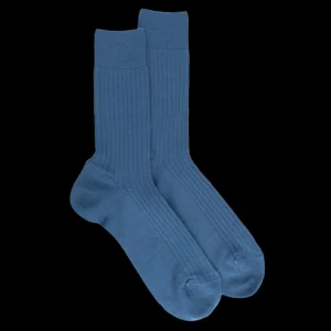 Homme Doré Doré Chaussettes^Chaussettes homme à côtes en laine - Bleu Macadam