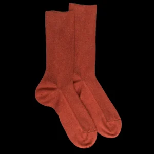 Homme Doré Doré Chaussettes^Chaussettes homme à côtes sans bord élastique en coton égyptien - Orange cognac