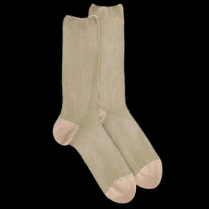 Homme Doré Doré Chaussettes^Chaussettes homme à côtes sans bord élastique en fil d'Écosse - Beige Grège