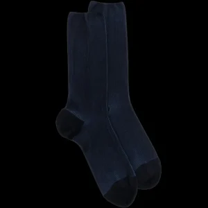 Homme Doré Doré Chaussettes^Chaussettes homme à côtes sans bord élastique en fil d'Écosse - Bleu marine