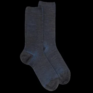 Homme Doré Doré Chaussettes^Chaussettes homme à côtes sans bord élastique en laine - Gris étain & bleu