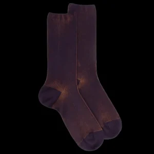 Homme Doré Doré Chaussettes^Chaussettes homme à côtes sans bord élastique en laine - Violet mûrier
