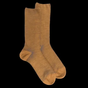 Homme Doré Doré Chaussettes^Chaussettes homme à côtes sans bord élastique en laine - Safran & Bleu Port