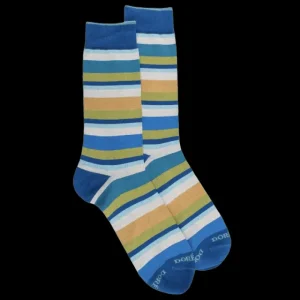 Homme Doré Doré Chaussettes^Chaussettes homme à rayures en fil d'Écosse - Bleu & Bleu Croisette