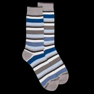 Homme Doré Doré Chaussettes^Chaussettes homme à rayures en fil d'Écosse - Gris Métal & Bleu