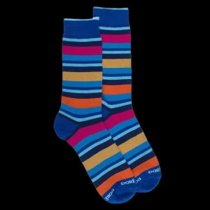 Homme Doré Doré Chaussettes^Chaussettes homme à rayures en fil d'Écosse - Bleu France & Rose Flamboyant