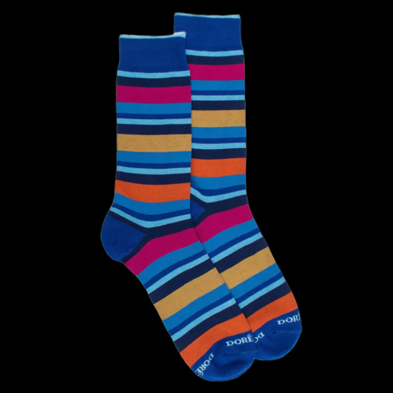 chaussettes_homme__rayure_0-6.webp Homme Doré Doré Chaussettes^Chaussettes homme à rayures en fil d'Écosse - Bleu France & Rose Flamboyant