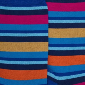 Homme Doré Doré Chaussettes^Chaussettes homme à rayures en fil d'Écosse - Bleu France & Rose Flamboyant