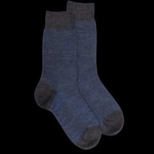 Homme Doré Doré Chaussettes^Chaussettes homme caviar en laine merinos - Gris étain & bleu